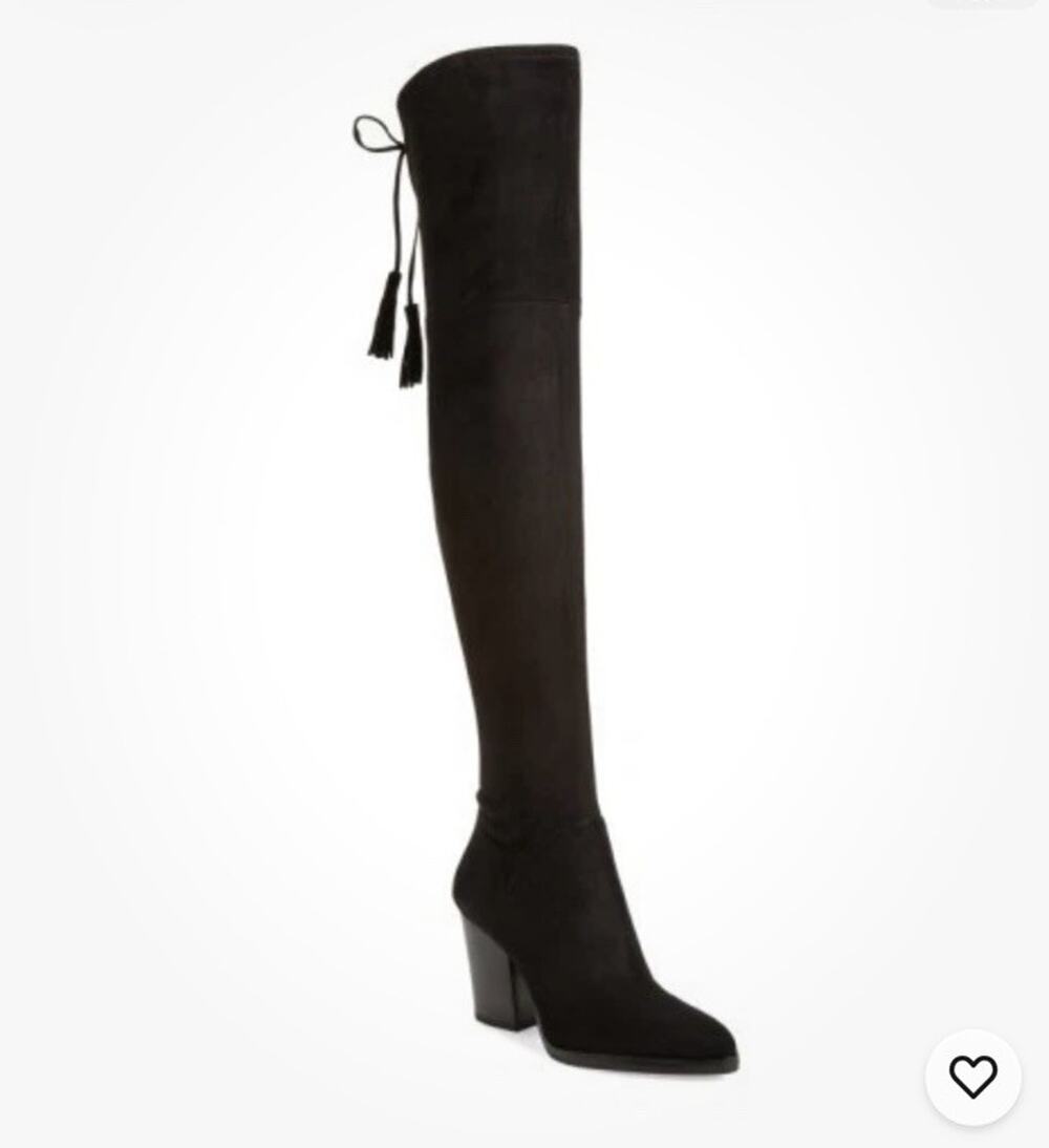Marc Fisher Alinda Black Suede Over The Knee Boots Block Heel Tassel Sz [8]